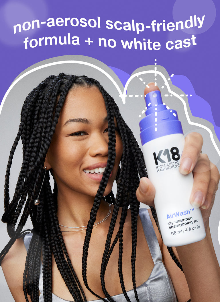 non-aerosol scalp-friendly formula + no white cast