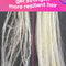Comparison of hair strands before and after using a K18 mask on hair that has been bleached eight times.