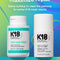 K18 hair care products with 'maximize repair' text on a colorful background