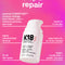 K18 hair mask bottle with product features on a pink gradient background