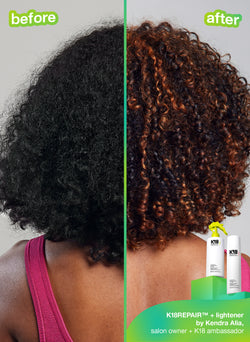 Before and after using k18 professional leave in hair mask and professional hair mist. 