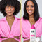 Before and after comparison of a woman using K18 hair product, with a bottle of K18  HeatBounce product in the foreground.