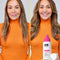 Before and after comparison of a woman's hair with K18 HeatBounce product.