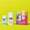 A product image featuring two bottles of hair care products with a pink and yellow box in the background. The products are labeled with the brand name K18.