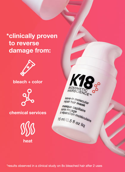 Clinically proven to reverse damage from: bleach + color, chemical services, and heat.